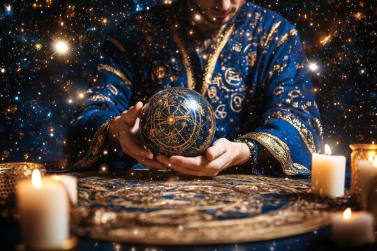 The image captures a fortune teller's hand holding a clairvoyance ball, delving into themes of fortune telling, witchcraft, mysticism, and extrasensory perception