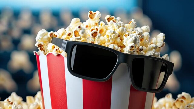 Butter popcorn at Movie theatre 3D realistic film entertainment cinema ticket