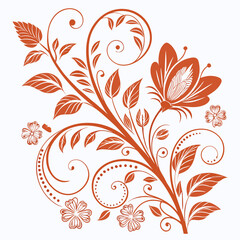 a pattern of orange color flower vector vintage design  with a leaf  on a white background 