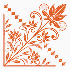 a pattern of orange color flower vector vintage design  with a leaf  on a white background 