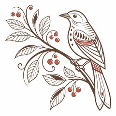 an image of a flower and a bird pattern vector design on a white background 