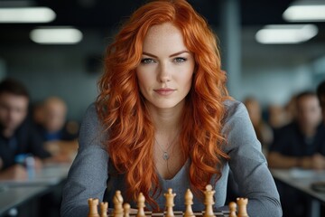 Competitors in an intense chess tournament showcasing strategic minds and focused expressions in a modern venue