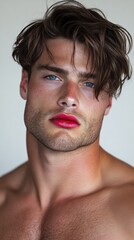 Obraz premium Man with Red Lipstick