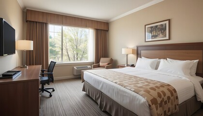 Hotel Bedroom with King Bed, Modern Interior, Work Desk, Comfortable Space