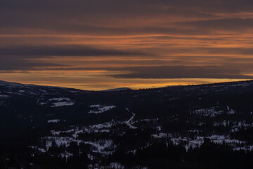 sunset over the mountains in Ålen, Trøndelag, Norway
