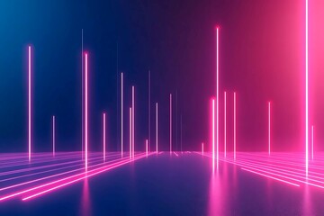 Bright neon pathway with glowing vertical light beams in pink and blue tones, evoking futuristic and digital technology themes.
