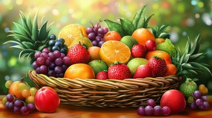 Colorful Fruits in a Basket on a Table