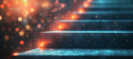 A conceptual image of a business ladder with digital steps glowing brightly, each step representing a milestone in business growth.
