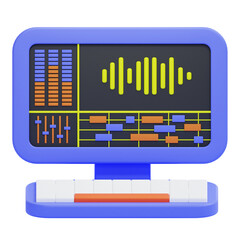 PNG 3D sound editing illustration isolated on a white background