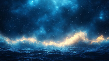 Fototapeta premium Abstract dark blue and emerald glitter shimmer creating a magical underwater space with a chaotic, de-focused effect evoking mystery, depth, and the unknown