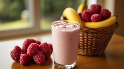 Fresh Berry Smoothie with Bananas in a Light Space