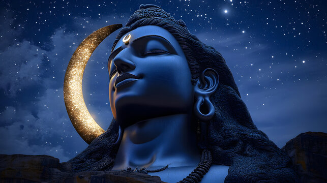 Adiyogi Black Shiv Sculpture Coimbatore Statue With Moon On The Head with stars on adi yogi bholenath Mahadev 3D Shiva maha shivaratri Mahashivratri