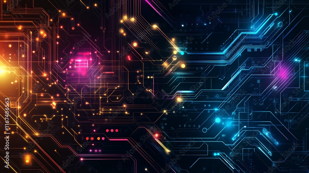 Poster abstract neon circuit board digital technology design