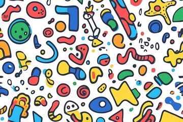 Vibrant Abstract Doodles on Plain White Background, Colorful and Fun Design for Graphic Design Background