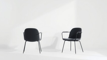Two Modern Black Chairs Against White Background