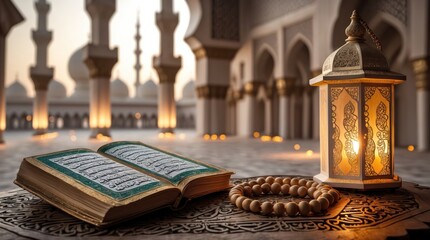  serene ramadan setting with a worn golden