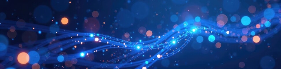 Obraz premium Abstract blue fiber optic strands, glowing background, science, transmission, glowing