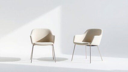 Two Modern Beige Armchairs Against White Background