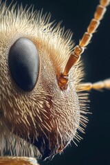 Close-up of an insect's head showcasing intricate details.