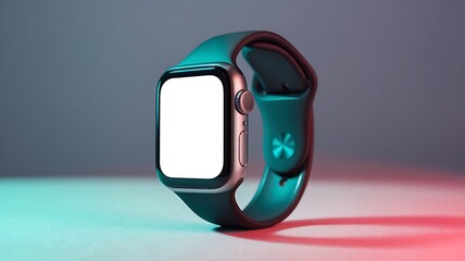 Modern Smartwatch Mockup with Black Strap and Blank White Screen on Gradient Teal and Coral Background