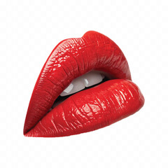 abstract 3d Kissing woman's Bright red lips  isolated on white background