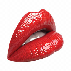 abstract 3d Kissing woman's Bright red lips  isolated on white background