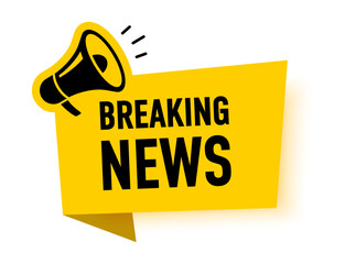 Megaphone with breaking news speech bubble. Loudspeaker. Banner for business, marketing and advertising. Vector illustration.