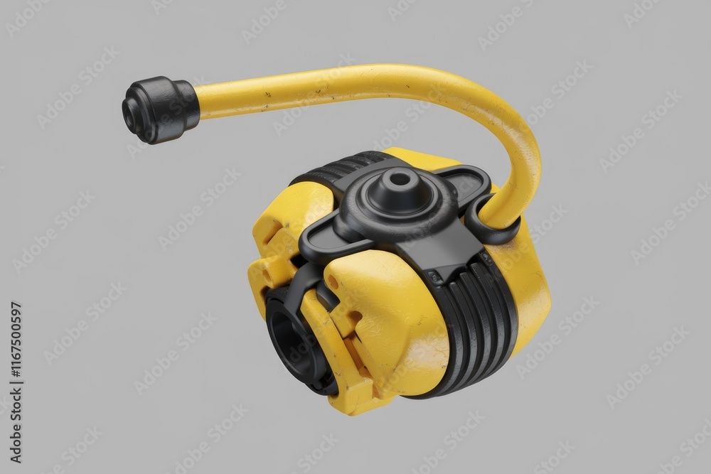Poster a futuristic, yellow and black robotic device with a flexible arm, possibly a tool or gadget.
