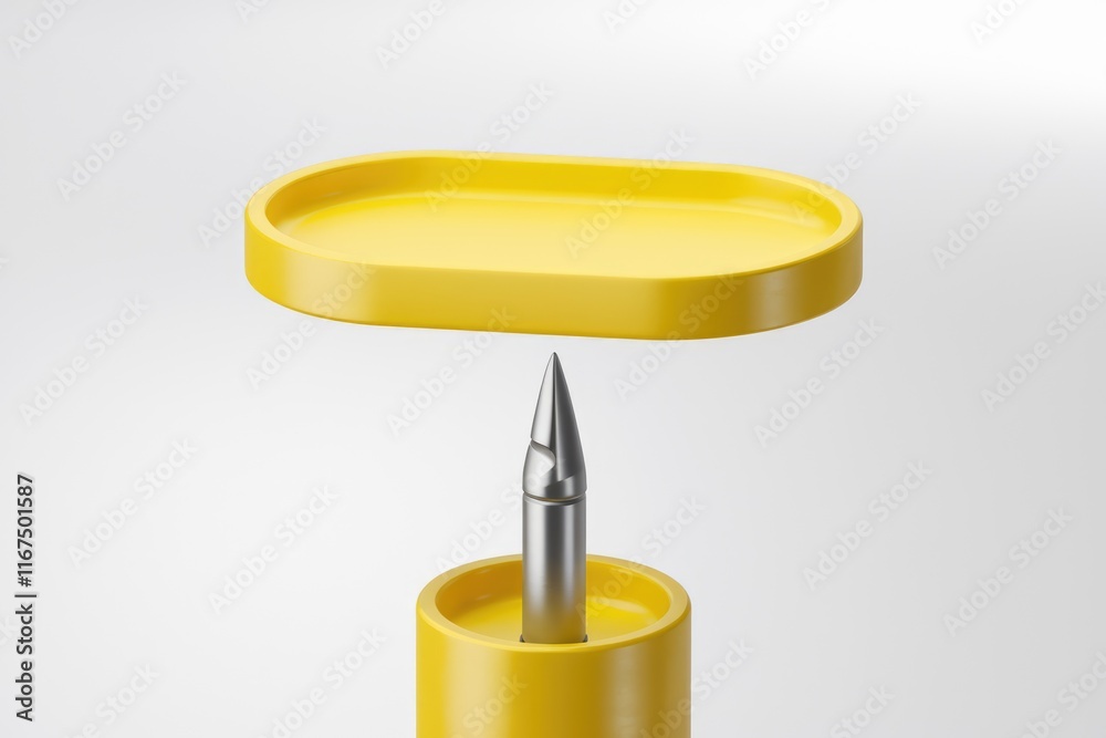 Aufkleber A yellow cylindrical object with a sharp metal point and a removable yellow lid.