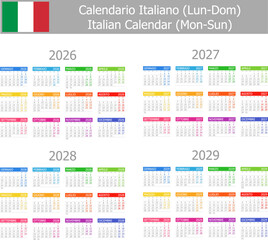 2026-2029 Italian Type-1 Calendar Mon-Sun on white background