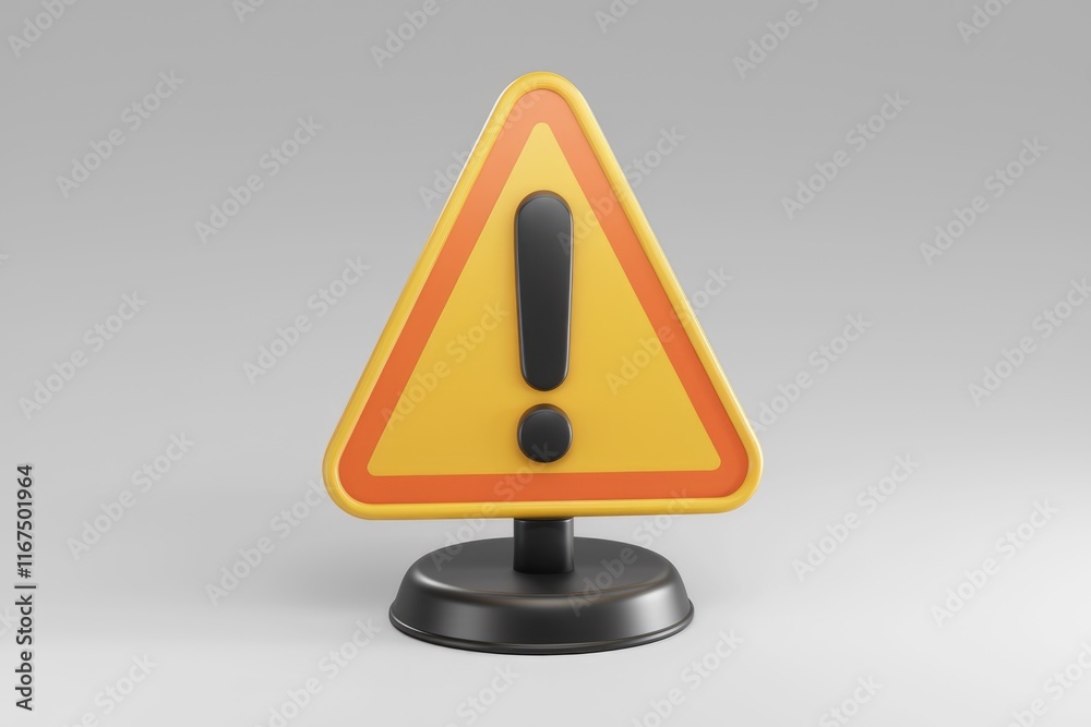 Poster a yellow triangular warning sign with a black exclamation mark, indicating caution or alert.