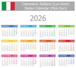 2026 Italian Type-1 Calendar Mon-Sun on white background
