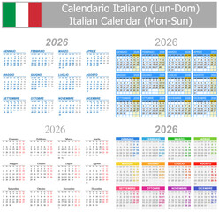 2026 Italian Mix Calendar Mon-Sun on white background