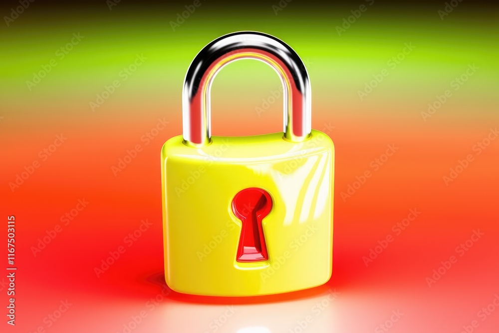 Aufkleber a shiny yellow padlock with a red keyhole, symbolizing security and protection.