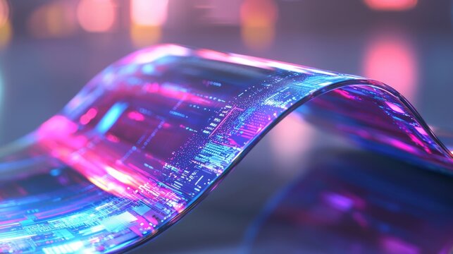 Futuristic Flexibility - Macro Shot of Curved Smartphone Display with Vibrant Graphics Showing the Future of Mobile Technology