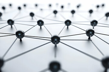 A network of interconnected nodes and lines representing the global digital world, with a white background