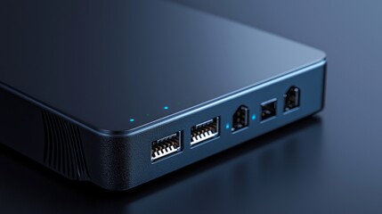 Futuristic Macro Photography of High-Speed Internet Modem with Connectivity Ports - Modern Communication Technology Close-Up