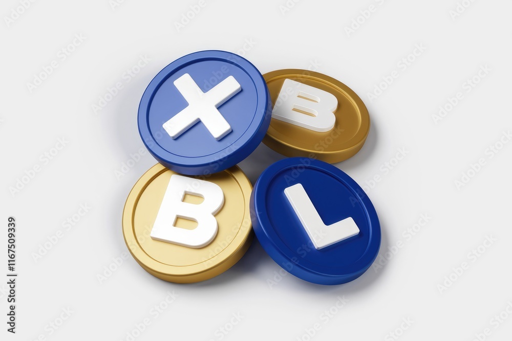 Aufkleber 3d render of blue and gold game controller buttons with letters x, b, l, and b.