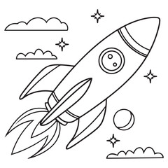 Fototapeta premium The rocket flies to the moon coloring book. Antistress planet, earth and moon Vetor illustration in zentangle style.