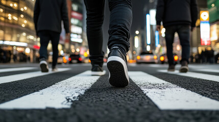 Person walking across crosswalk on a busy street during daytime with a soft focus effect - Urban Chaos