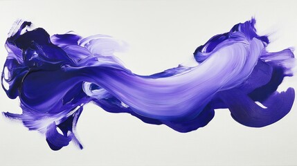 Obraz premium Abstract purple and white paint strokes on white background, fluid art, dynamic design element.