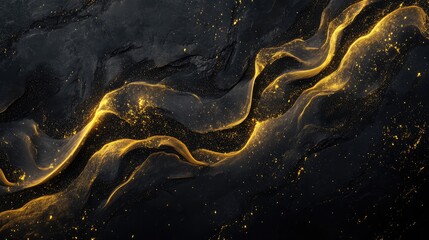 Abstract golden filigree ornament with flowing curves and glowing patterns, highlighted on a dark canvas.