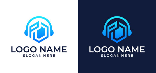 Vector Minimalist Logo Music Headset Letter P.