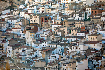 View of the old quarter of Alcalá del Júcar, Albacete, Castilla-La Mancha, Spain, charming town with its cascading white houses