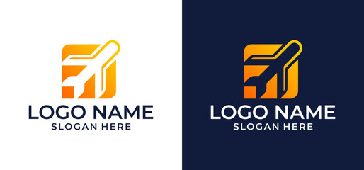 Square flat airplane negative space logo vector symbol illustration design.