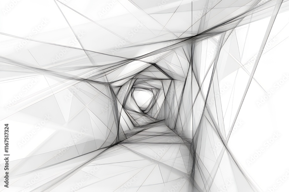 Aufkleber Abstract grayscale image showing a complex geometric tunnel