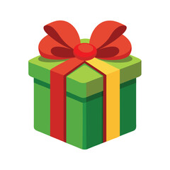 Christmas Box with Red Bow Vector - Cartoon, Clipart & Line Art Design.eps