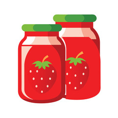 Strawberry Jam in Glass Jars Vector Illustration - Cartoon Clipart and Line Art Design.eps