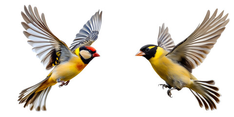 Set of a Goldfinch in flight, full-body view, isolated on transparent background.