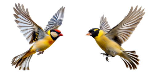 Set of a Goldfinch in flight, full-body view, isolated on transparent background.